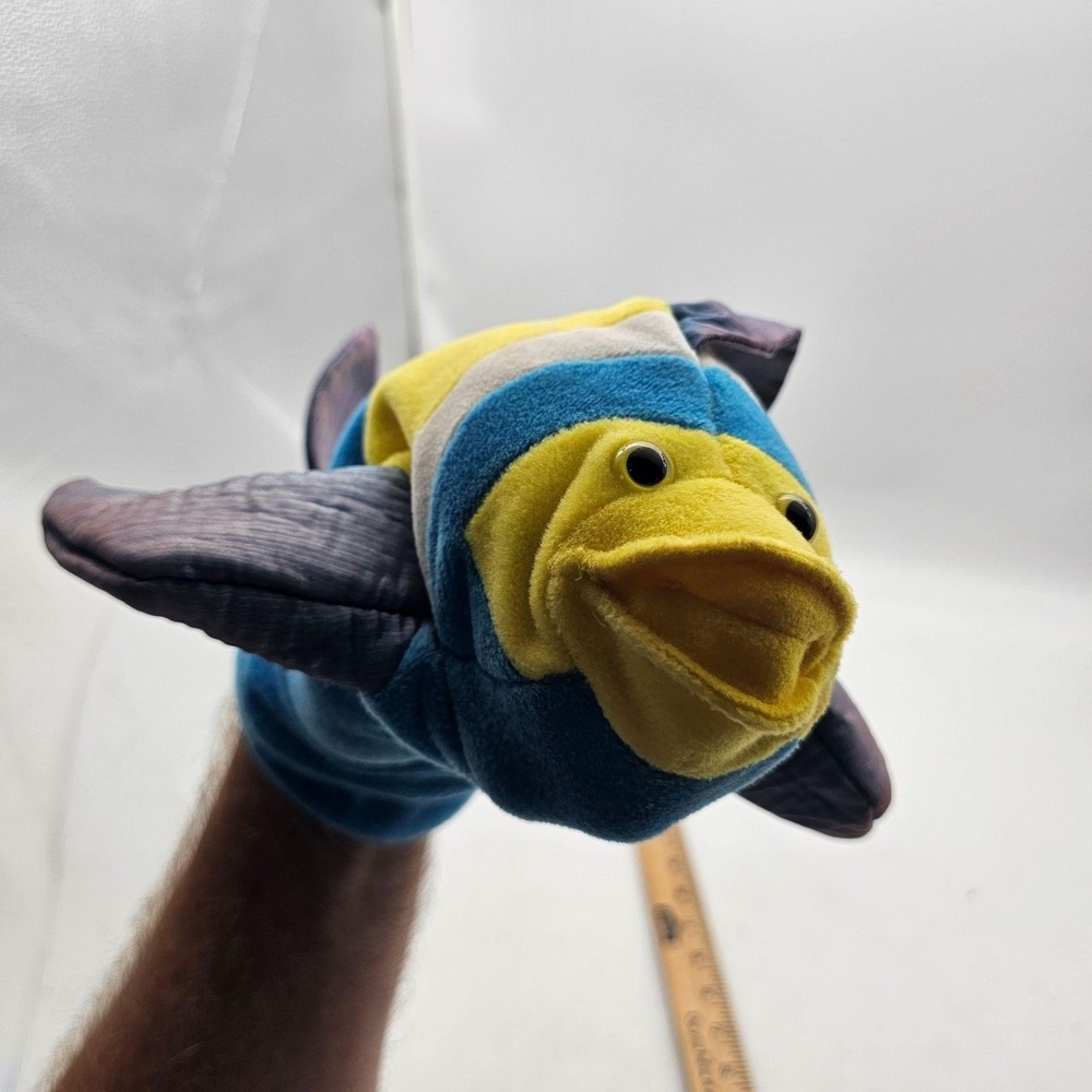Caltoy Fish Hand Puppet Plush Blue Yellow Stripes Fins Soft Toy Kids Play